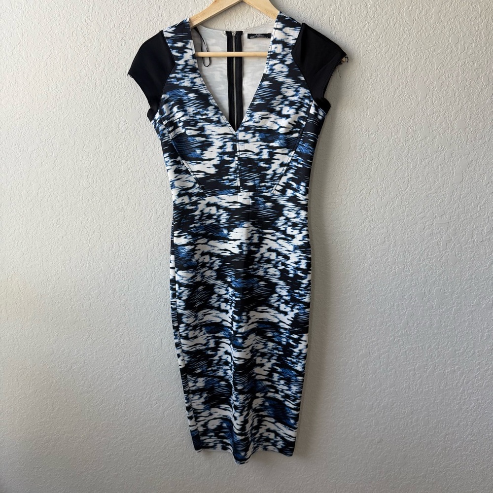 Zara Blue and Black Midi Dress Size S